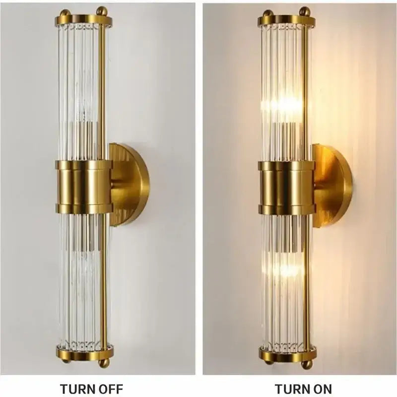 Gold Crystal Glass Rod Wall Sconce