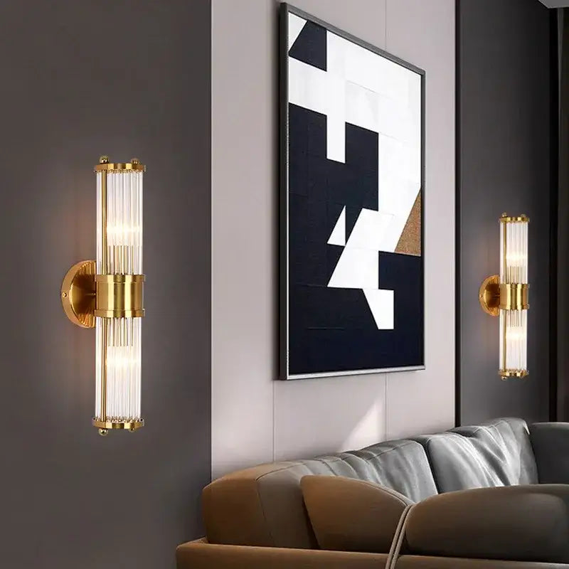 Gold Crystal Glass Rod Wall Sconce