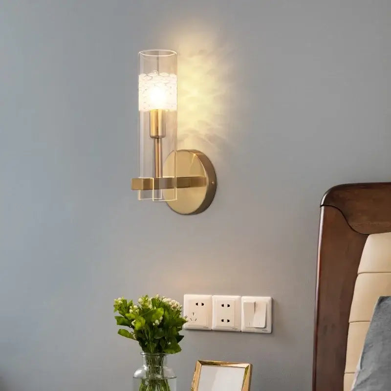Gold Crystal Glass Rod Wall Sconce