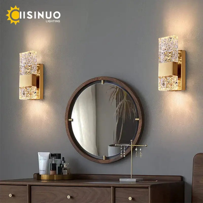 Gold Crystal LED Dimming Switch Bedroom Sconce