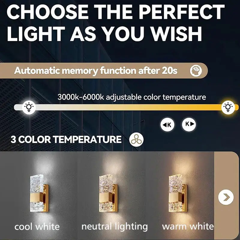 Gold Crystal LED Dimming Switch Bedroom Sconce