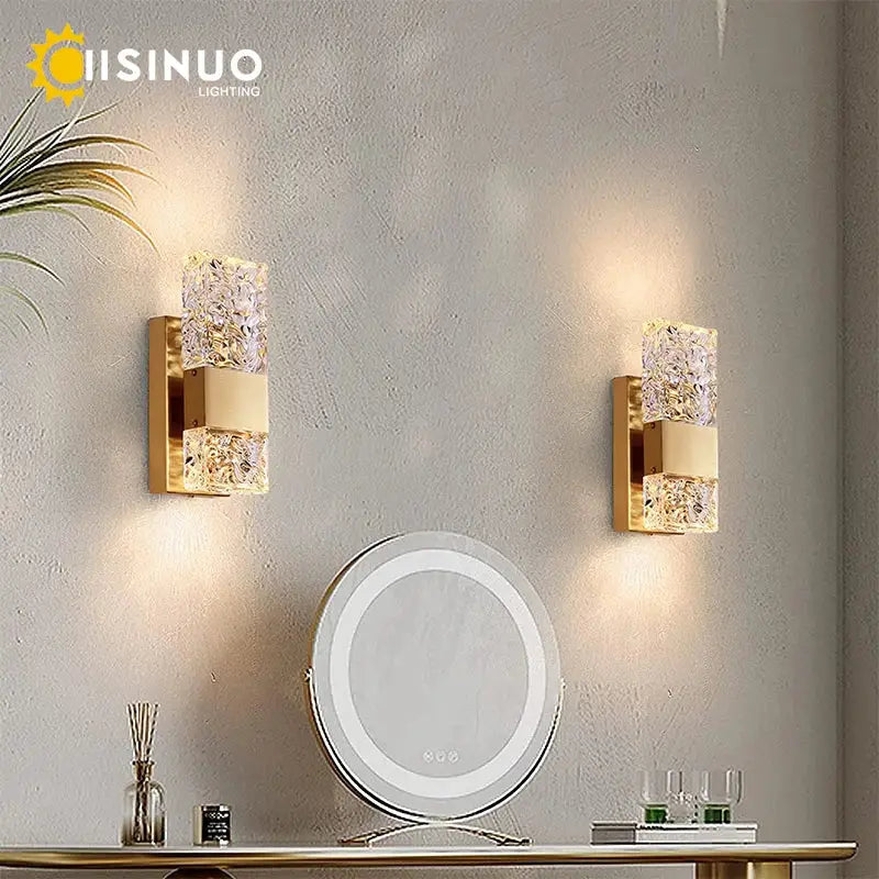 Gold Crystal LED Dimming Switch Bedroom Sconce