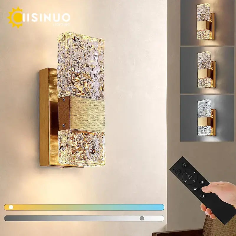 Gold Crystal LED Dimming Switch Bedroom Sconce