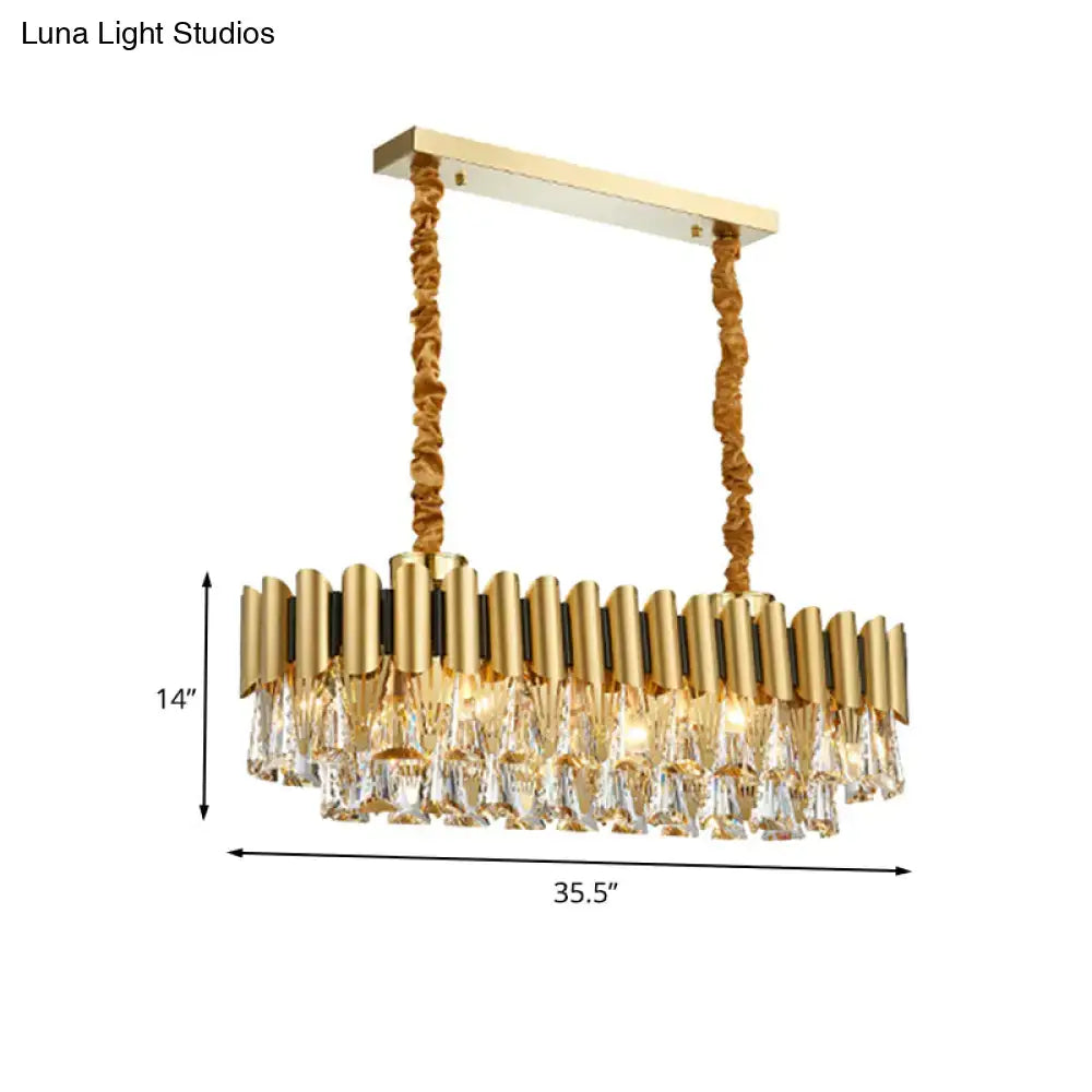 Gold Oval Crystal Twelve-Head Triangle Chandelier