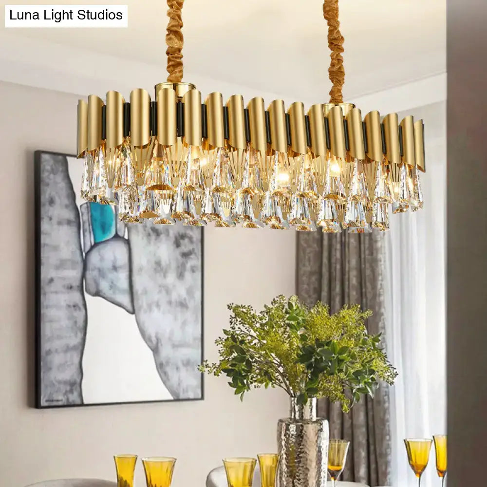 Gold Oval Crystal Twelve-Head Triangle Chandelier