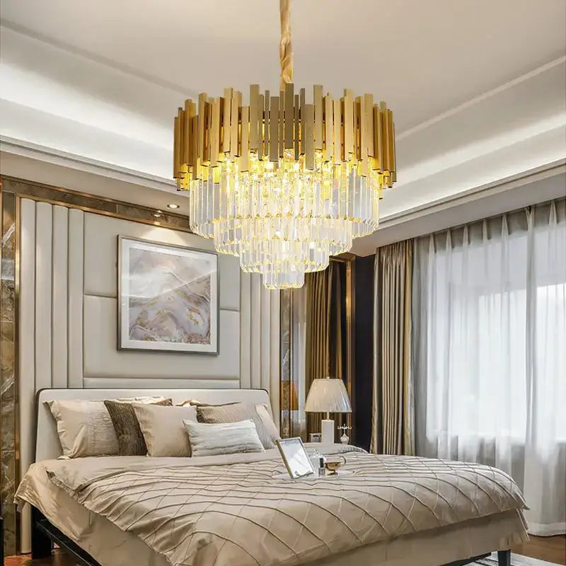 Gold Crystal Tiered 90cm Cascading Chandelier