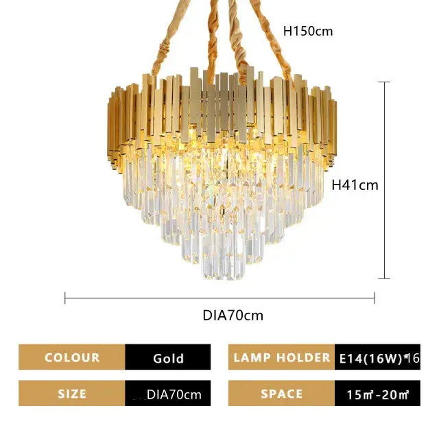 Gold Crystal Tiered 90cm Cascading Chandelier