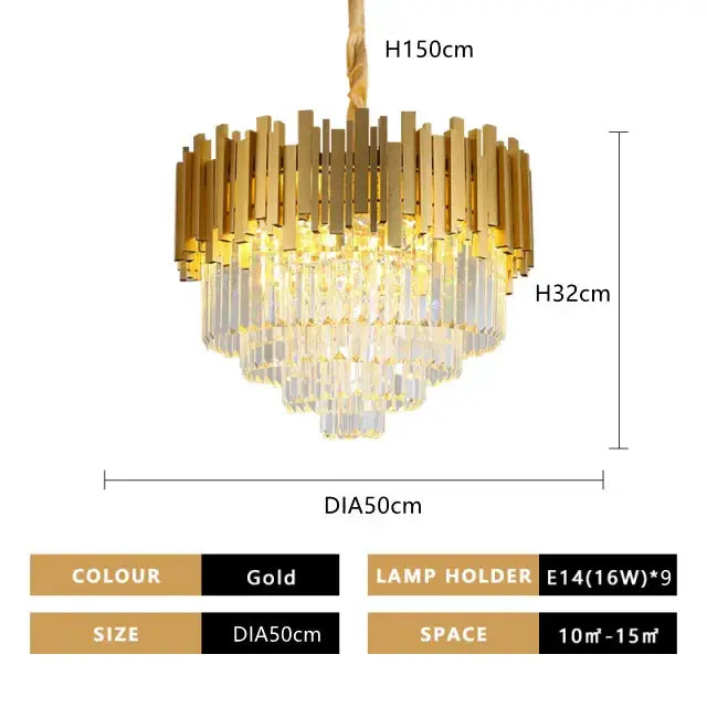 Gold Crystal Tiered 90cm Cascading Chandelier
