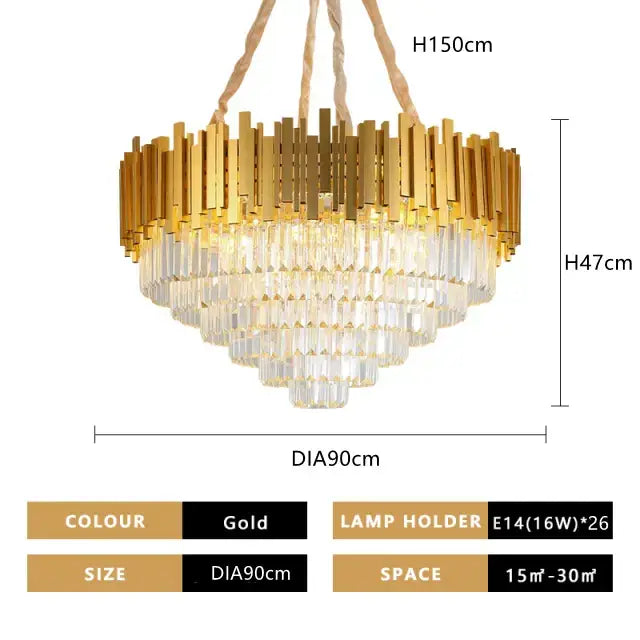 Gold Crystal Tiered 90cm Cascading Chandelier