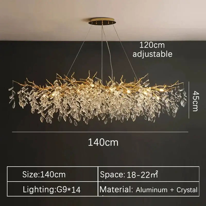 Gold Crystal Leaf 140cm Chandelier