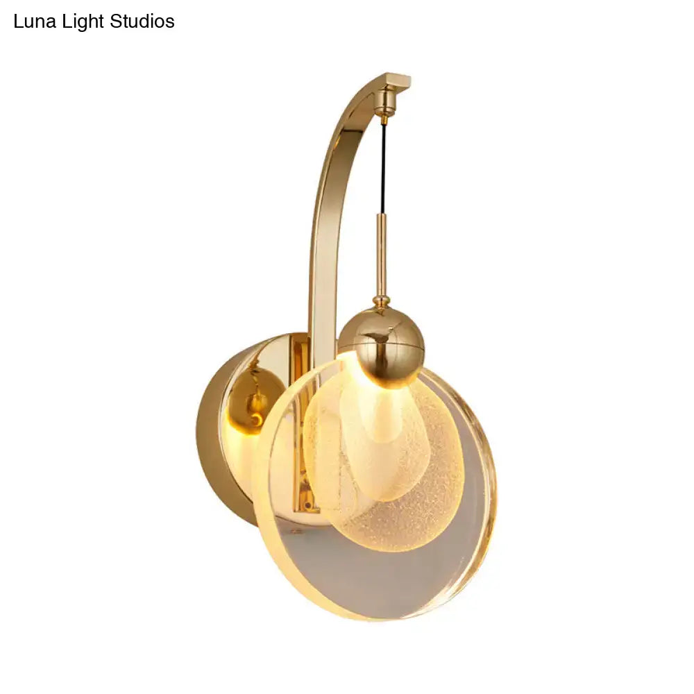 Gold Round Crystal Industrial Wall Lamp