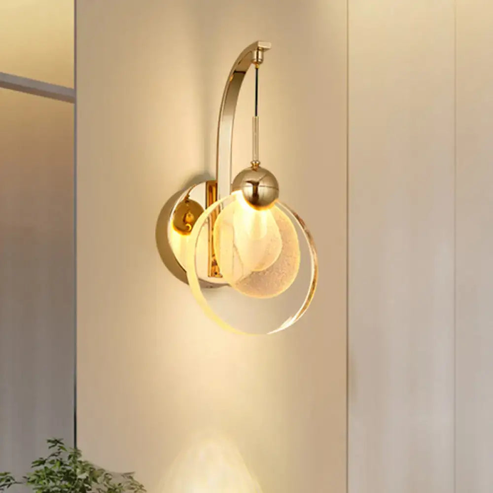 Gold Round Crystal Industrial Wall Lamp