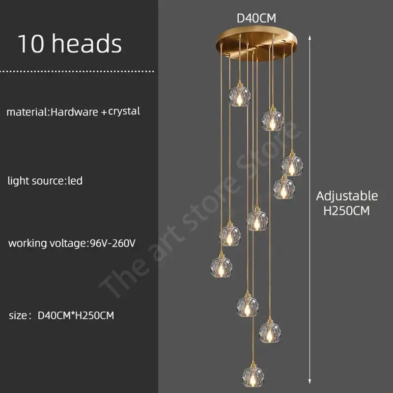 Gold Crystal Stair 30-Head Cascading Chandelier