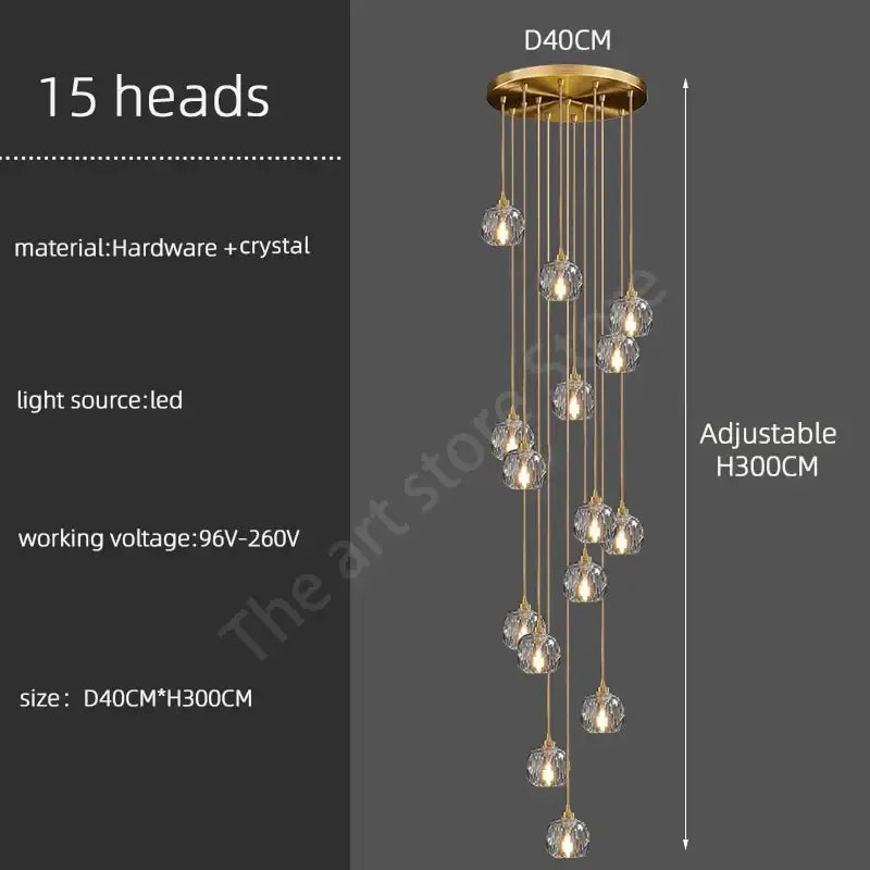 Gold Crystal Stair 30-Head Cascading Chandelier