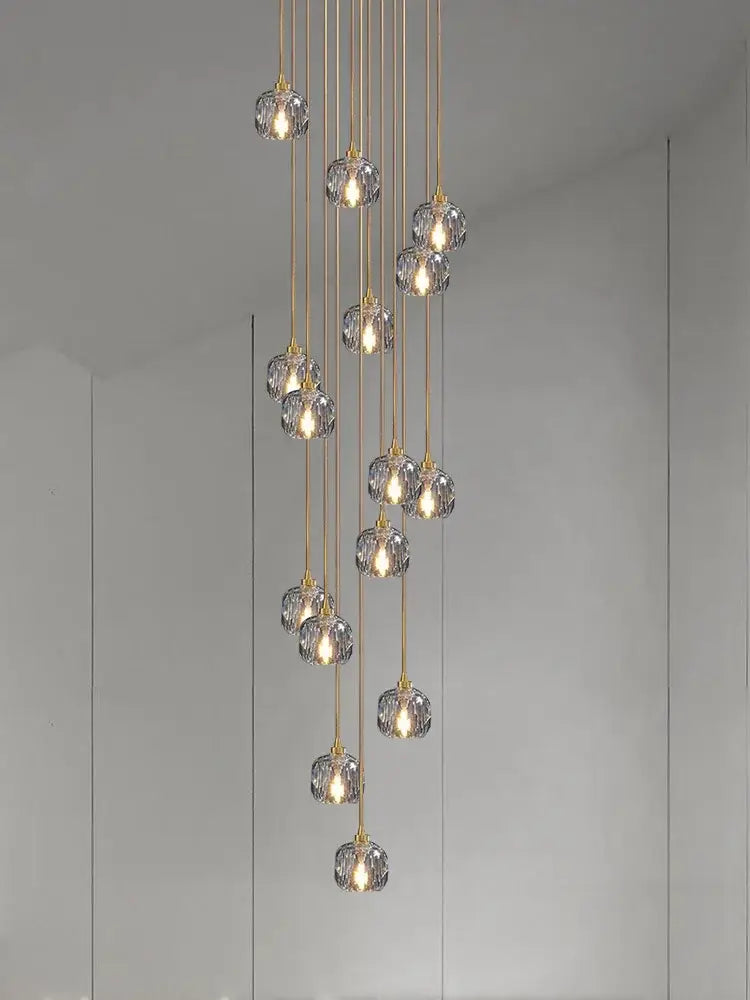 Gold Crystal Stair 30-Head Cascading Chandelier