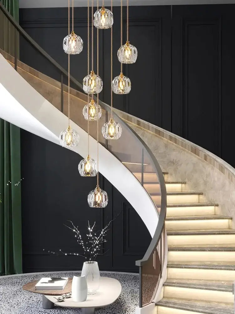 Gold Crystal Stair 30-Head Cascading Chandelier