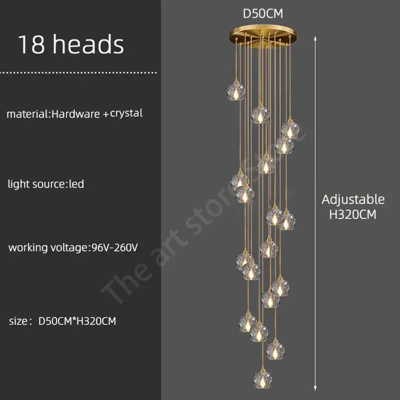 Gold Crystal Stair 30-Head Cascading Chandelier