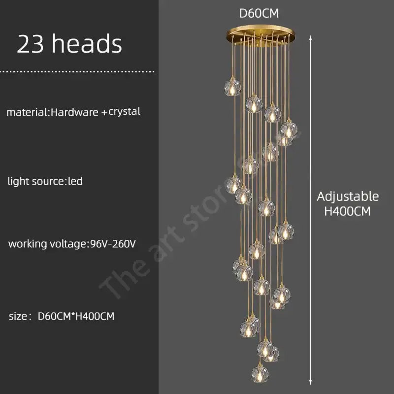 Gold Crystal Stair 30-Head Cascading Chandelier