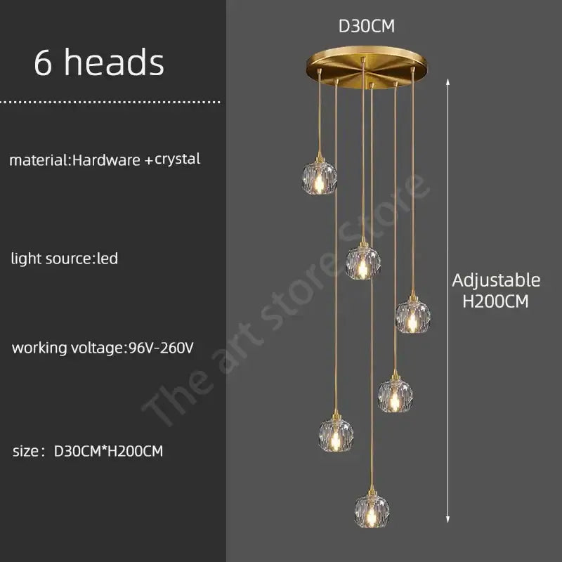 Gold Crystal Stair 30-Head Cascading Chandelier