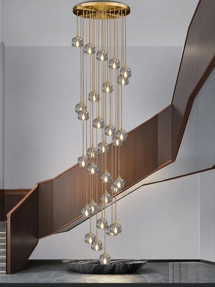 Gold Crystal Stair 30-Head Cascading Chandelier