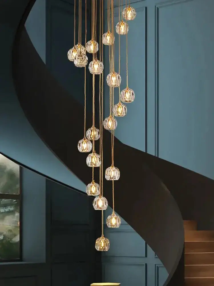 Gold Crystal Stair 30-Head Cascading Chandelier