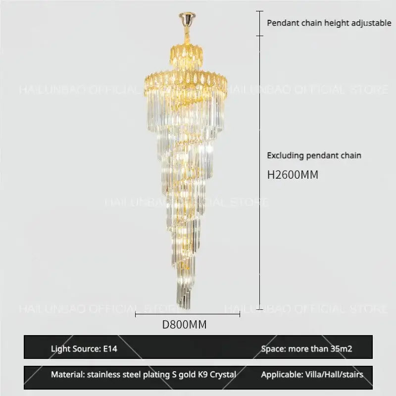 Gold Crystal Long 700cm Chandelier