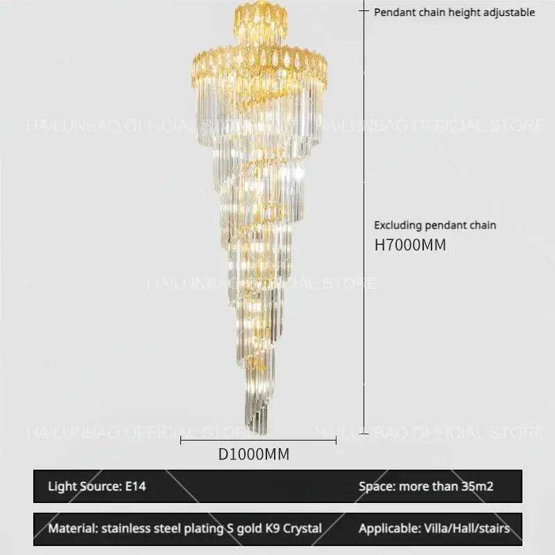 Gold Crystal Long 700cm Chandelier