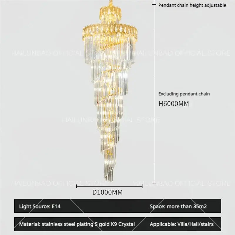 Gold Crystal Long 700cm Chandelier