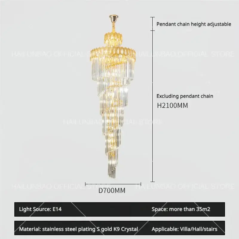 Gold Crystal Long 700cm Chandelier