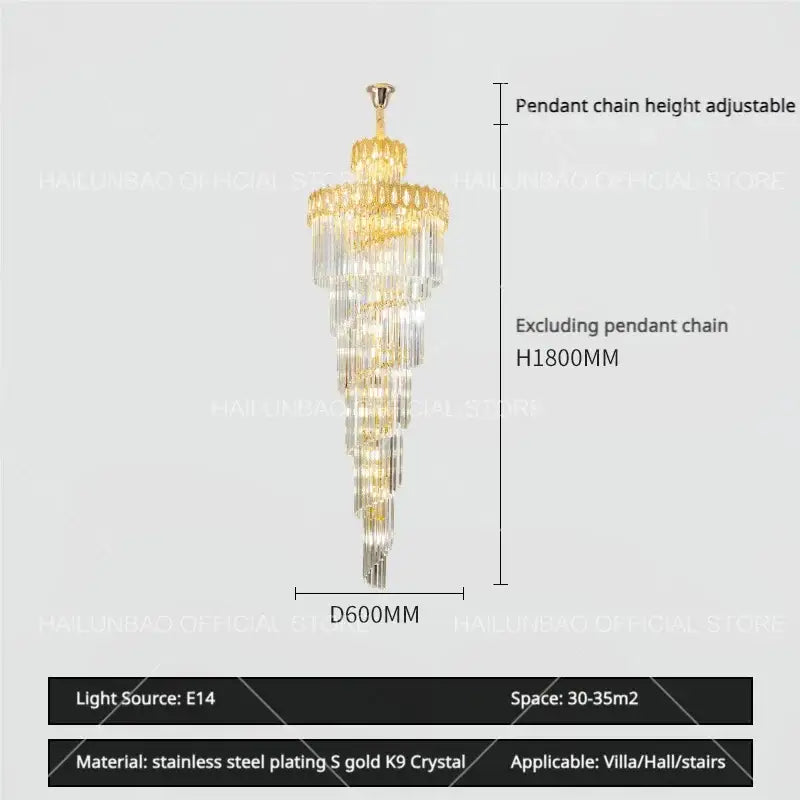 Gold Crystal Long 700cm Chandelier