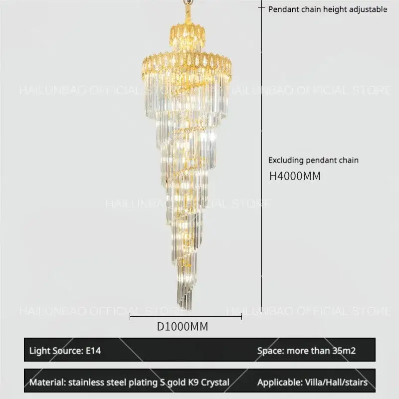 Gold Crystal Long 700cm Chandelier