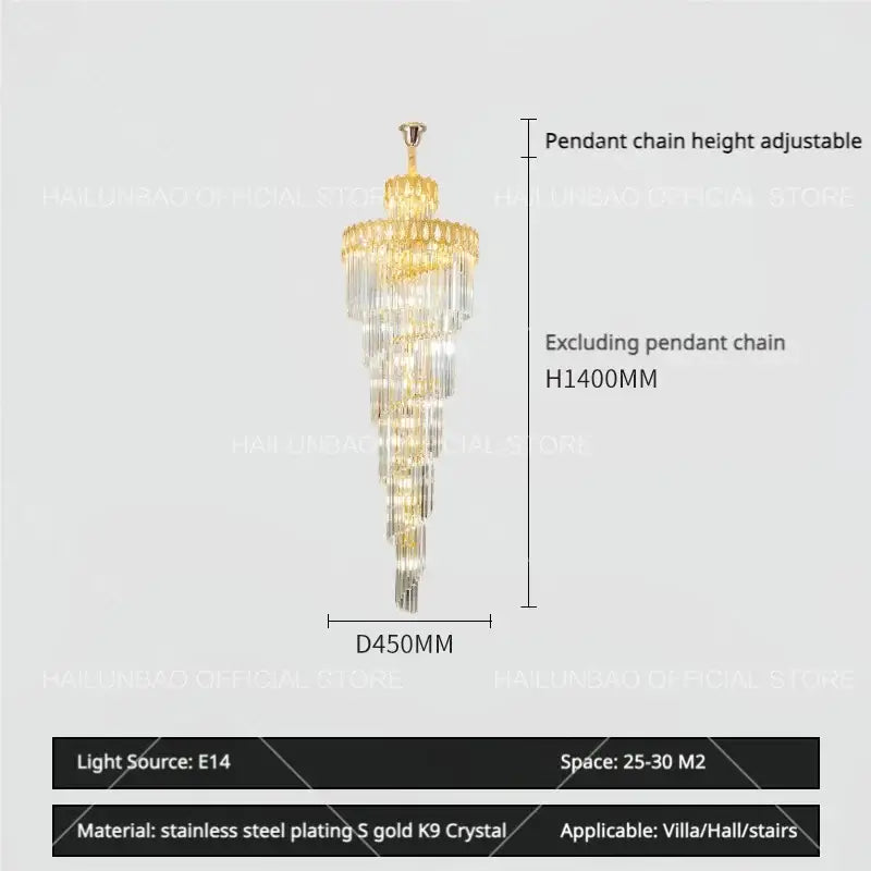 Gold Crystal Long 700cm Chandelier