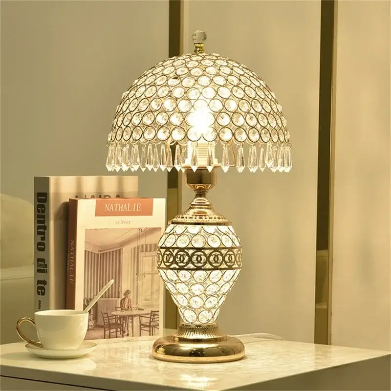 Gold Crystal Remote Control Bedroom Table Lamp