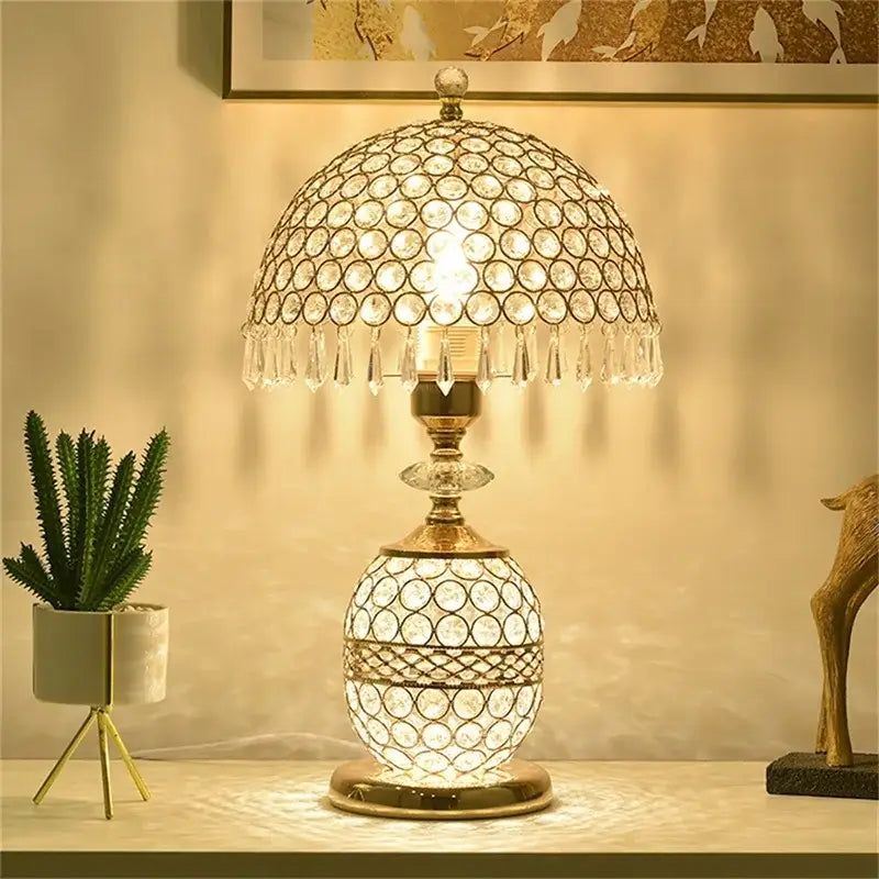 Gold Crystal Remote Control Bedroom Table Lamp
