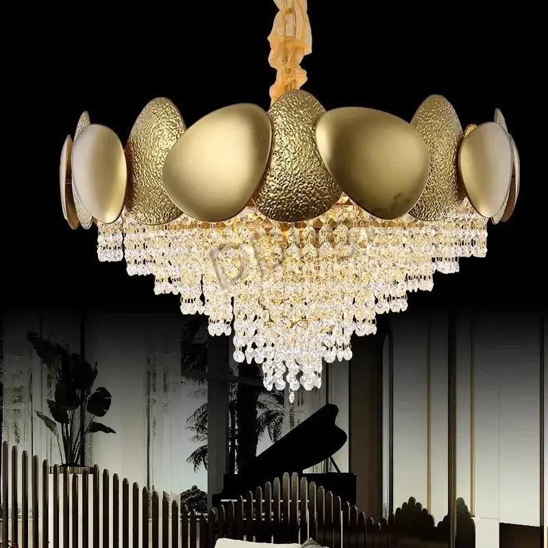 Gold Crystal Pendant Light With Crystal Tassels