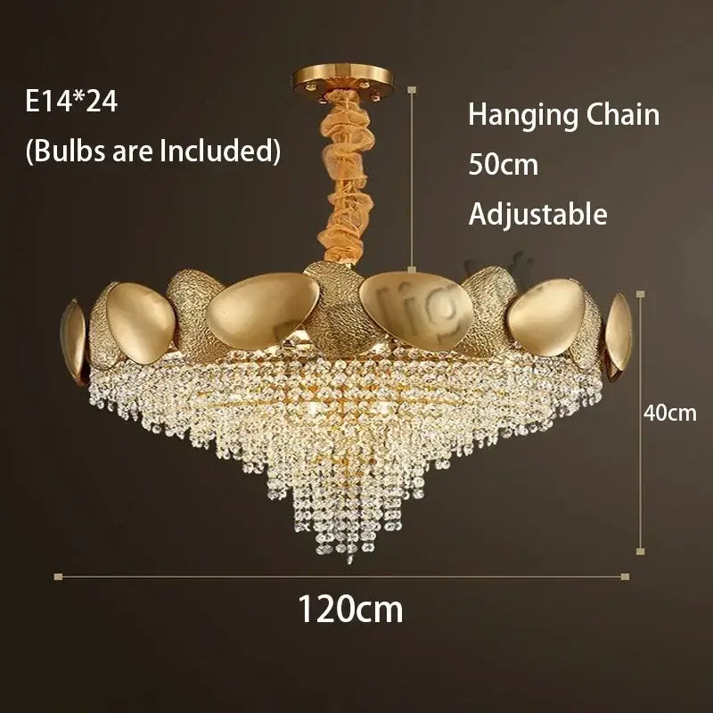 Gold Crystal Pendant Light With Crystal Tassels