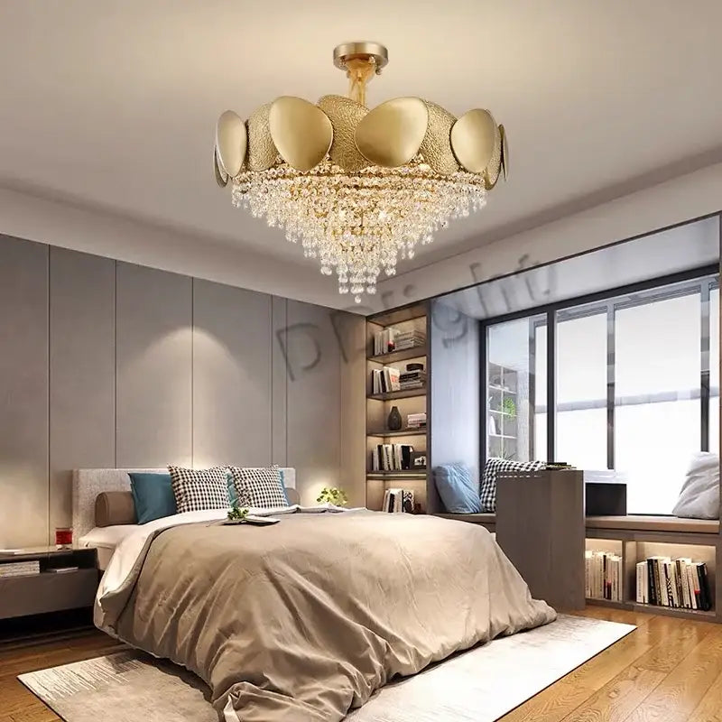 Gold Crystal Pendant Light With Crystal Tassels