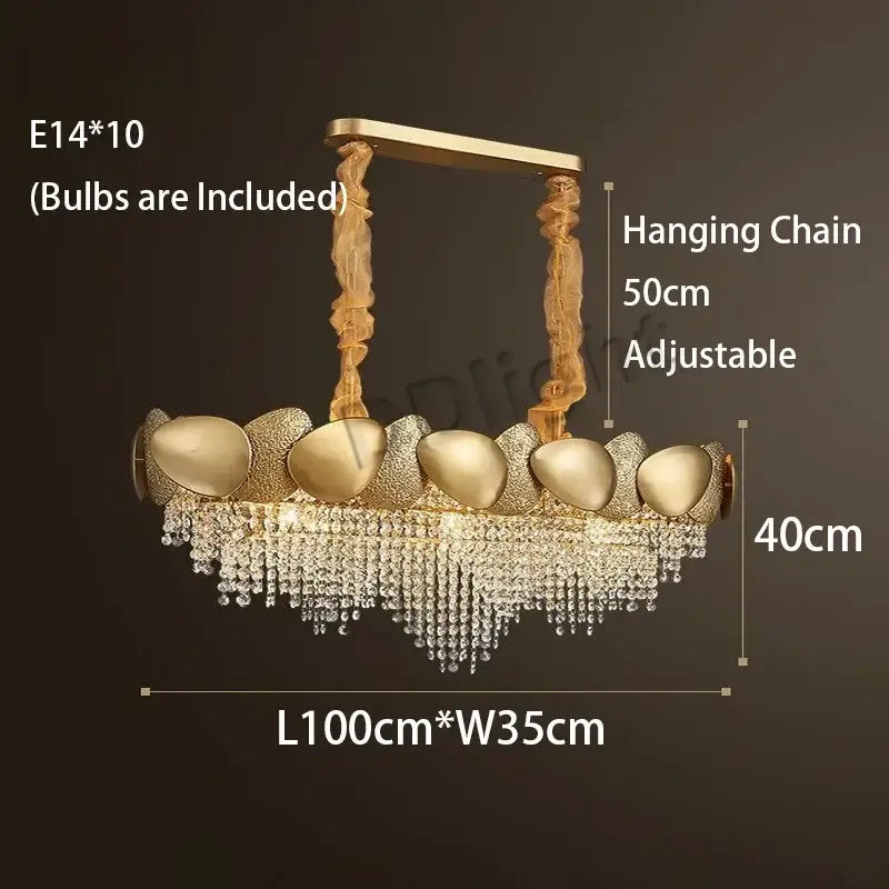 Gold Crystal Pendant Light With Crystal Tassels