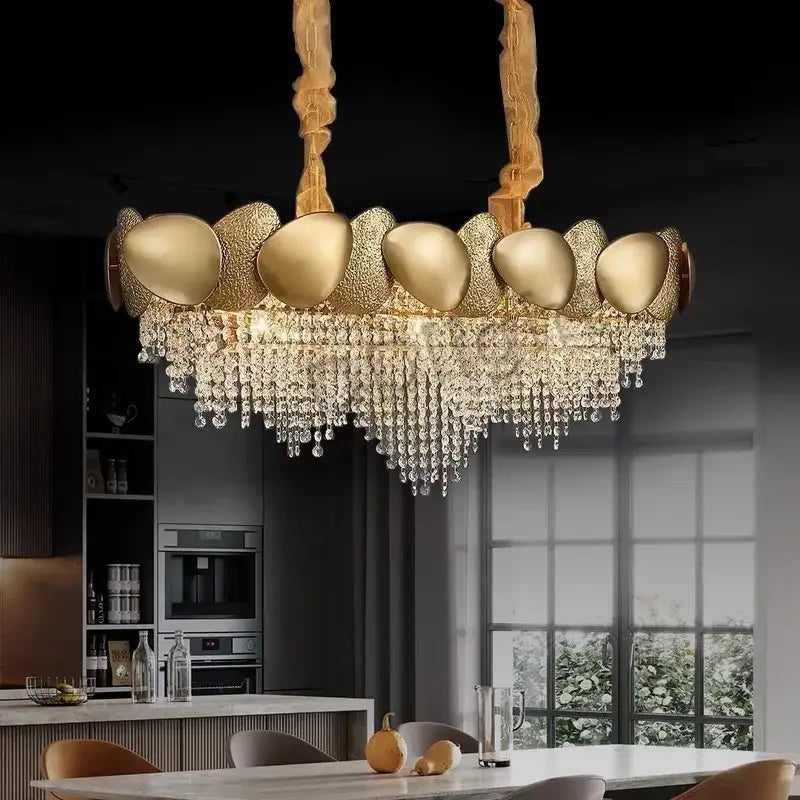 Gold Crystal Pendant Light With Crystal Tassels