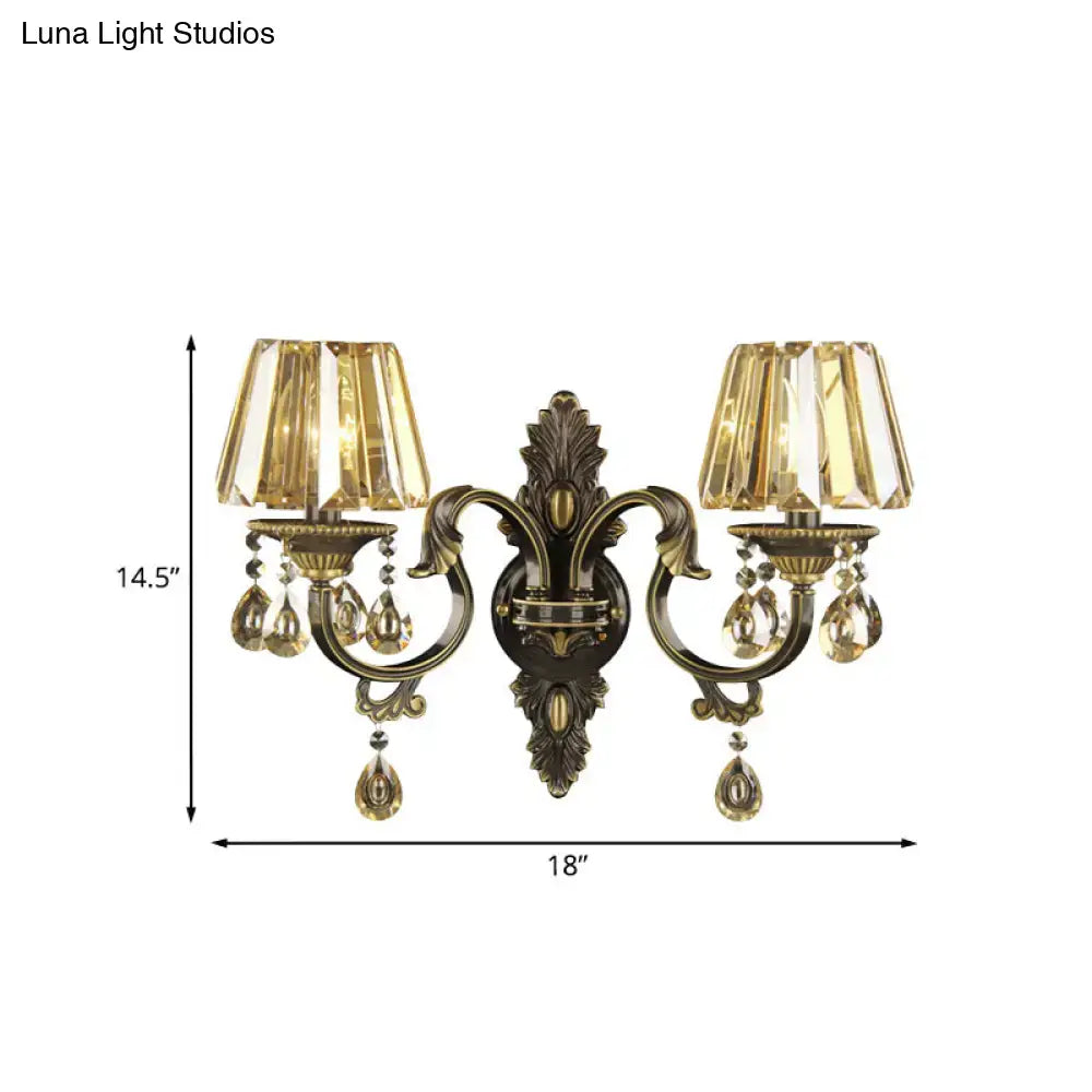 Gold Crystal Amber Teardrop Sconce