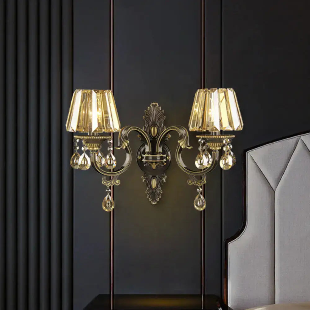 Gold Crystal Amber Teardrop Sconce