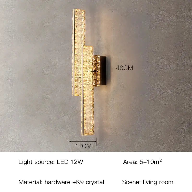 Gold Crystal Wall Lamp V-Shaped Design H33cm