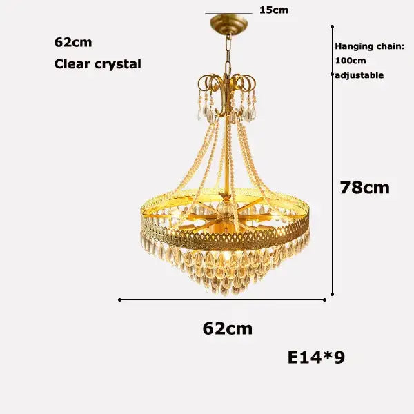 Gold Crystal Chandelier with Pink Glass Beads