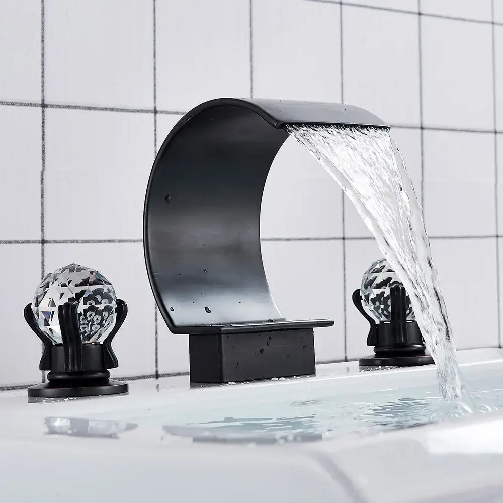 Gold Waterfall Basin Faucet Wide Spout Spa Style