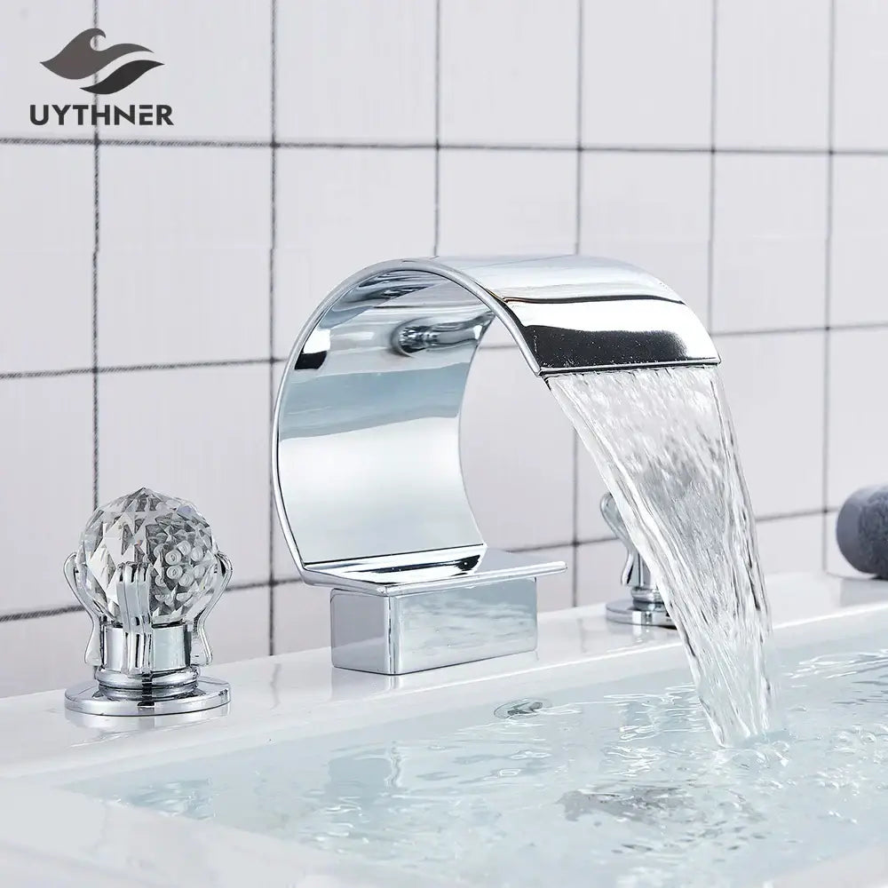Gold Waterfall Basin Faucet Wide Spout Spa Style