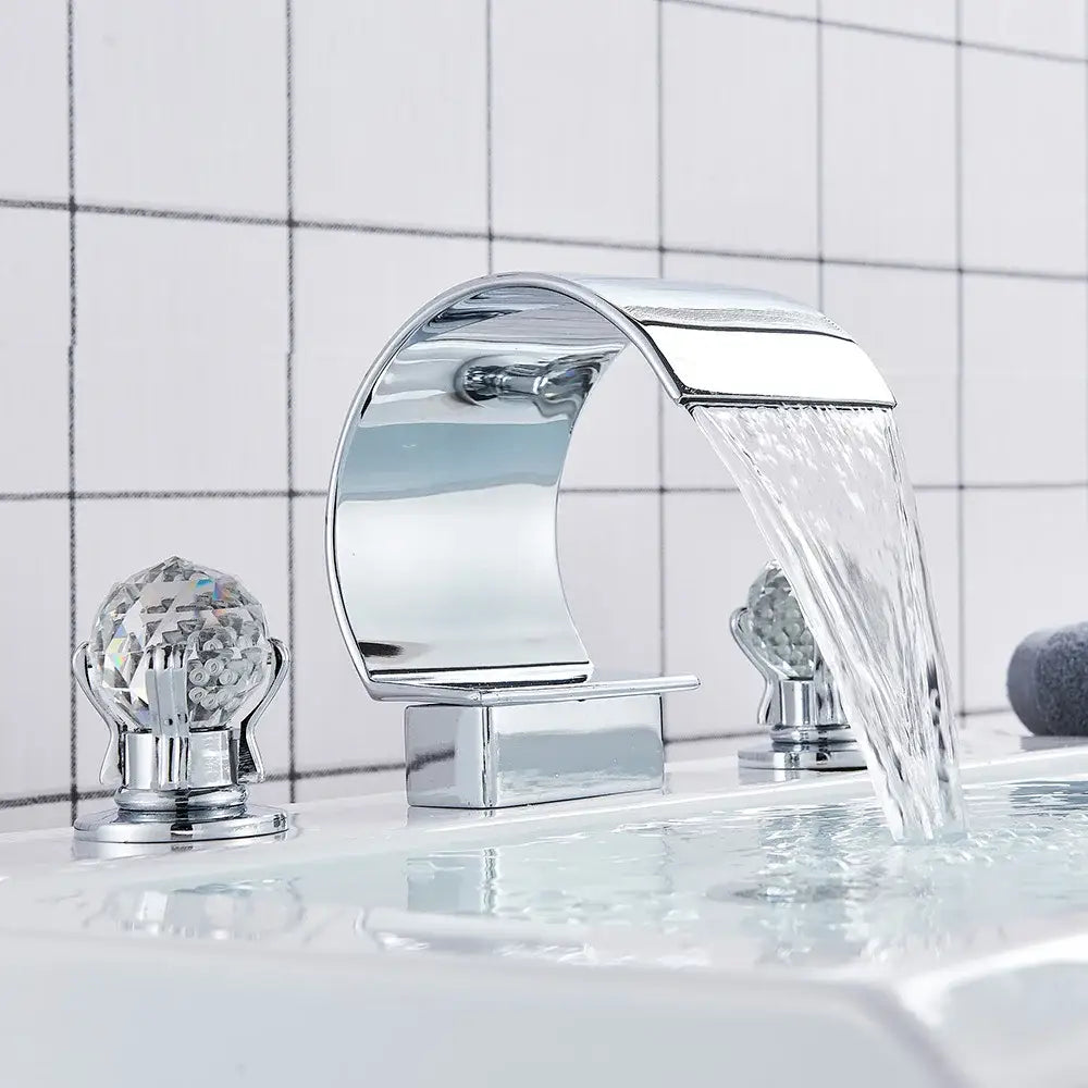 Gold Waterfall Basin Faucet Wide Spout Spa Style