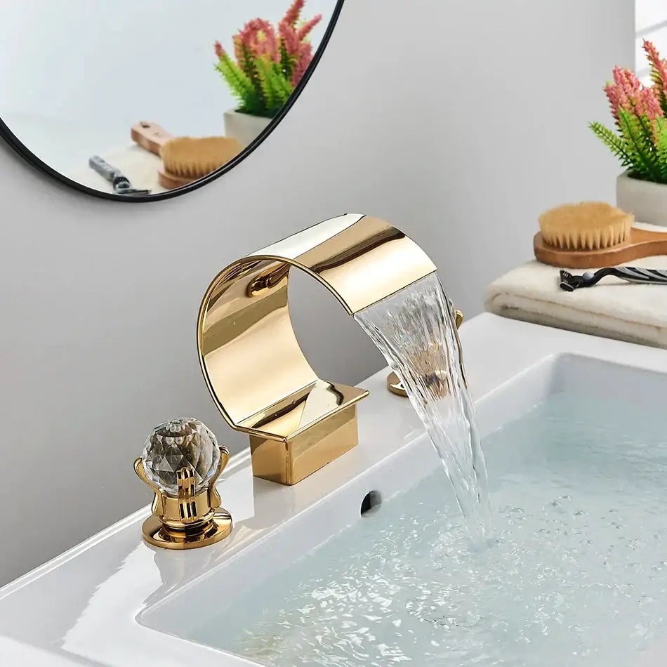 Gold Waterfall Basin Faucet Wide Spout Spa Style