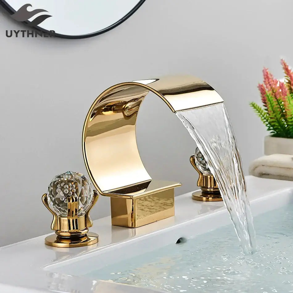 Gold Waterfall Basin Faucet Wide Spout Spa Style