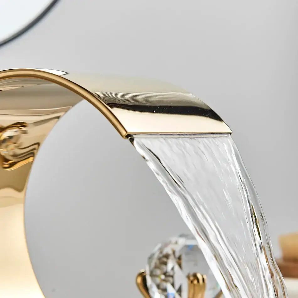 Gold Waterfall Basin Faucet Wide Spout Spa Style