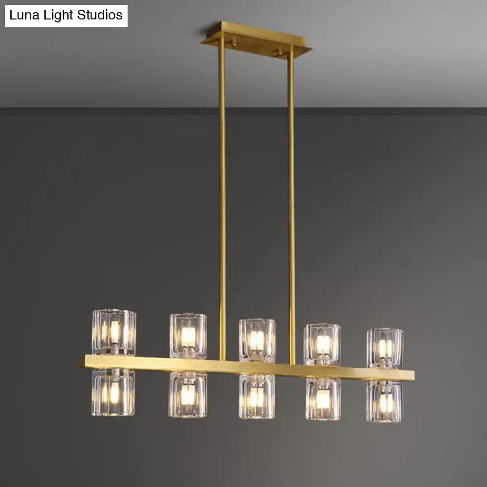 Gold Crystal Ten-Head Island Chandelier